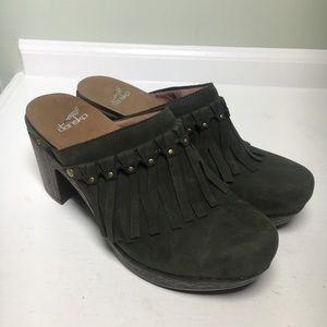 Dansko Deni Fringe Suede Clogs